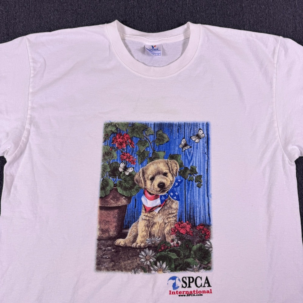 Yazbek SPCA Puppy Retro Graphic T Shirt Mens L White Cotton